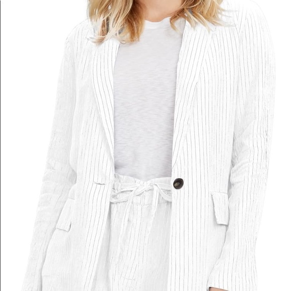 Lafayette 148 New York Seersucker Black White Striped Blazer Jacket Size 4